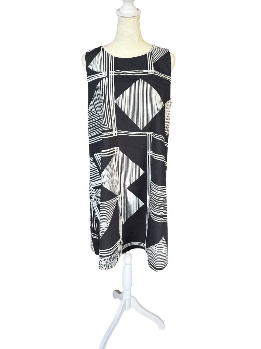 Civico 51 blue navy and white geometric pattern sleeveless shift dress size S